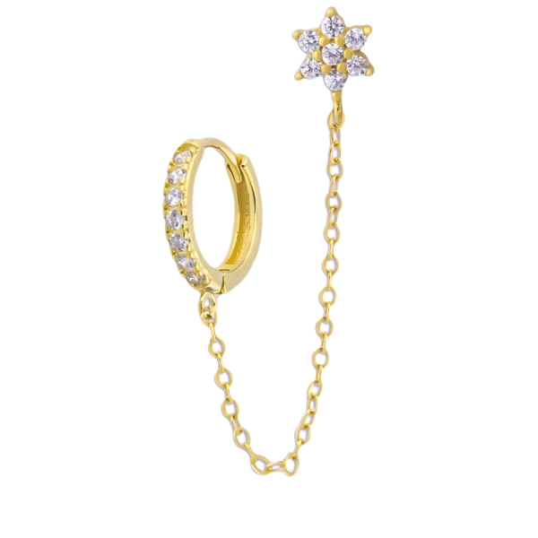 PENDIENTES CRIOLLAS PLATA 1ª LEY CHAPADA ORO CON CADENA MOTIVO ESTRELLA