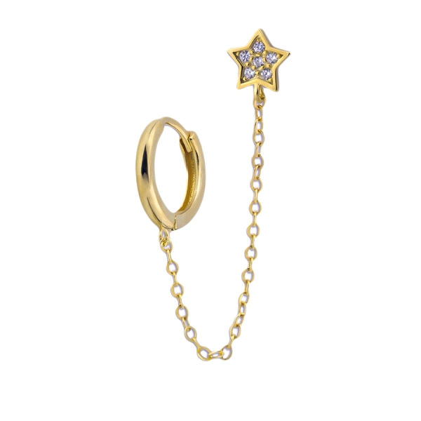 PENDIENTES CRIOLLAS PLATA 1ª LEY CHAPADA ORO CON CADENA MOTIVO ESTRELLA