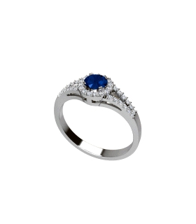 Anillo clásico circonitas / Diámetro círculo 7 mm / Circonita central color zafiro / Plata rodiada