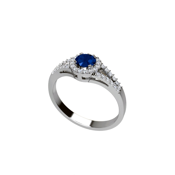 Anillo clásico circonitas / Diámetro círculo 7 mm / Circonita central color zafiro / Plata rodiada