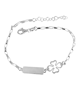 PULSERA TREBOL + PLACA BRILLO PLATA 1ª