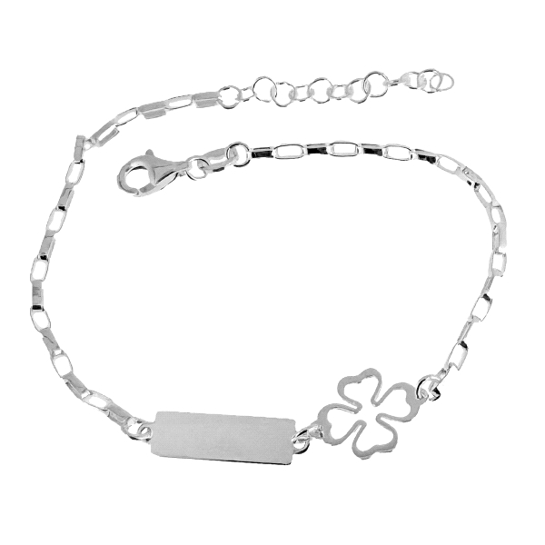 PULSERA TREBOL + PLACA BRILLO PLATA 1ª