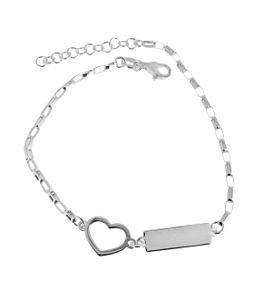 PULSERA CORAZON + PLACA BRILLO PLATA 1ª