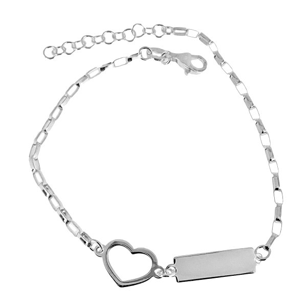 PULSERA CORAZON + PLACA BRILLO PLATA 1ª