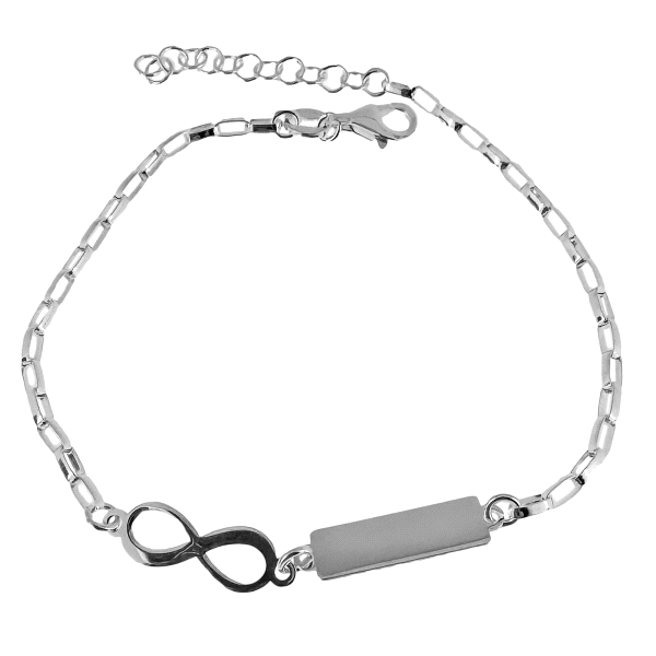 PULSERA INFINITO + PLACA BRILLO PLATA 1ª
