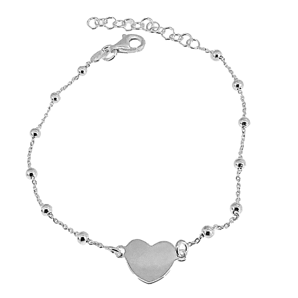 PULSERA CORAZON PLATA 1ª LEY 16 + 3 CM.