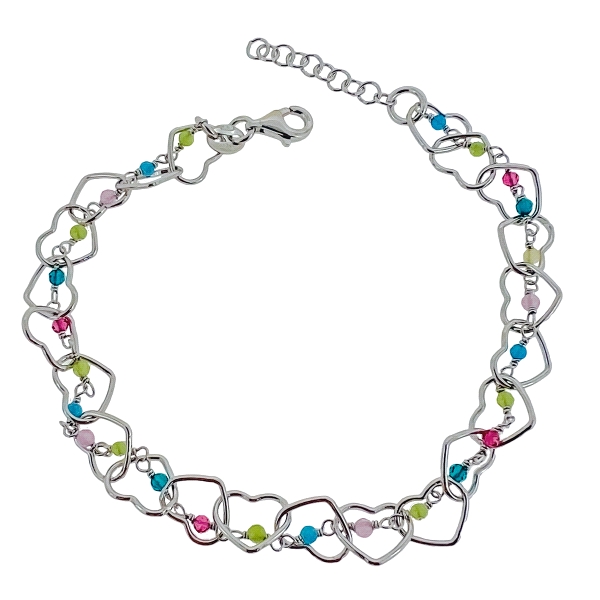 PULSERA CORAZONES PLATA 1ª LEY 18 + 2 CM