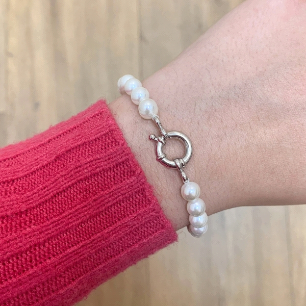 PULSERA PERLAS SHELL 6 MM PLATA 1ª LEY