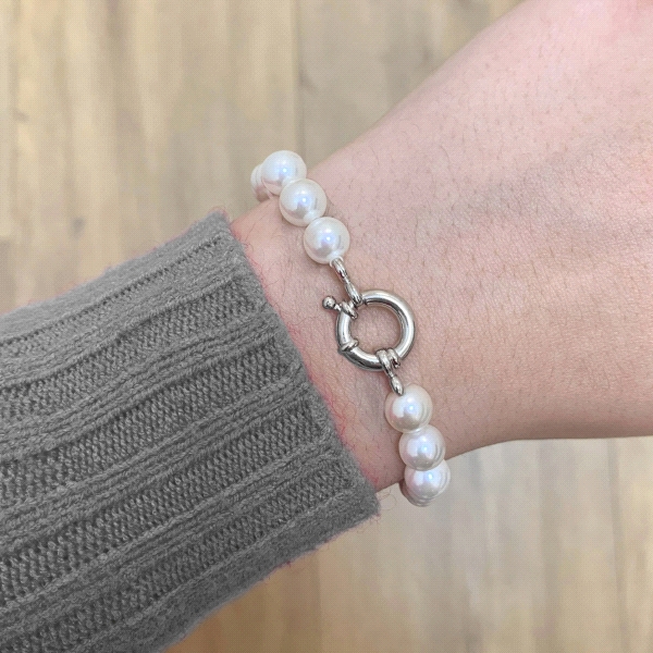 PULSERA PERLAS SHELL 8 MM PLATA 1ª LEY