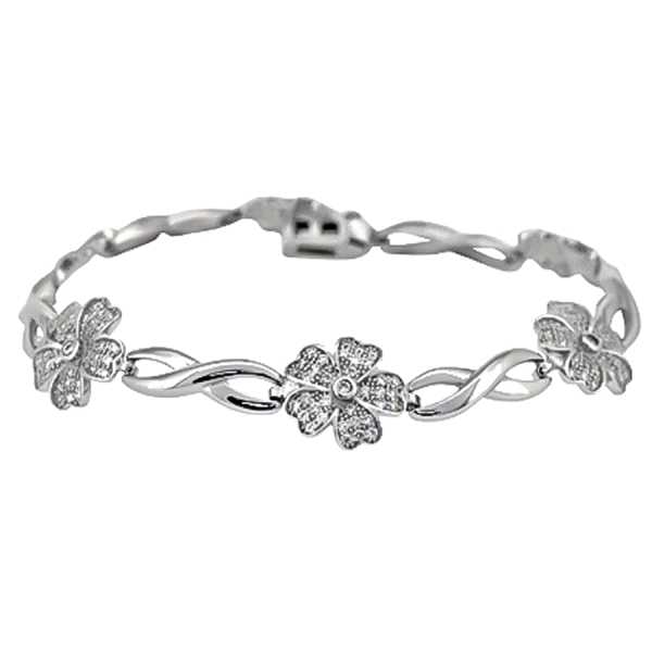 PULSERA FLOR PLATA PRIMERA LEY RODIADA
