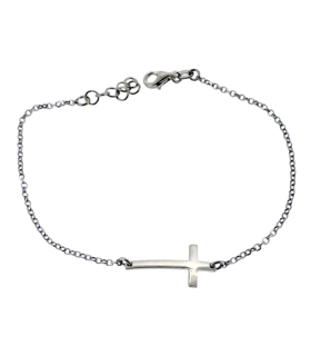 PULSERA CRUZ PLATA PRIMERA LEY 21X11 MM.