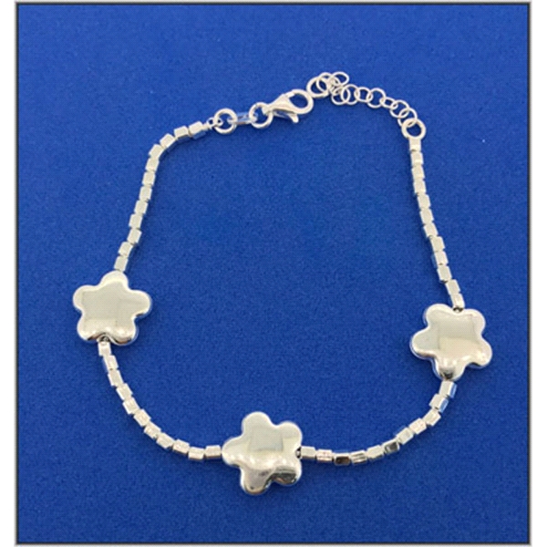 PULSERA FLORES PLATA PRIMERA LEY 17 CM.