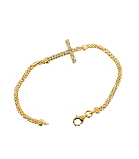 PULSERA MUJER CRUZ PLATA 1ª LEY 19 CM.