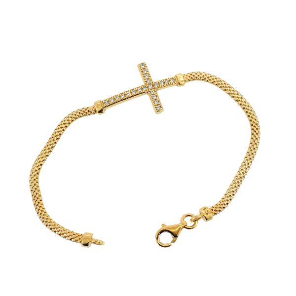 PULSERA MUJER CRUZ PLATA 1ª LEY 19 CM.