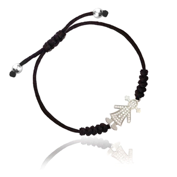 PULSERA NIÑA ZIR. NEGRA PLATA 925 MIL.