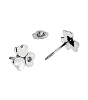 PENDIENTE TREBOL CORAZONES PLATA 1ª LEY