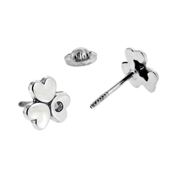 PENDIENTE TREBOL CORAZONES PLATA 1ª LEY