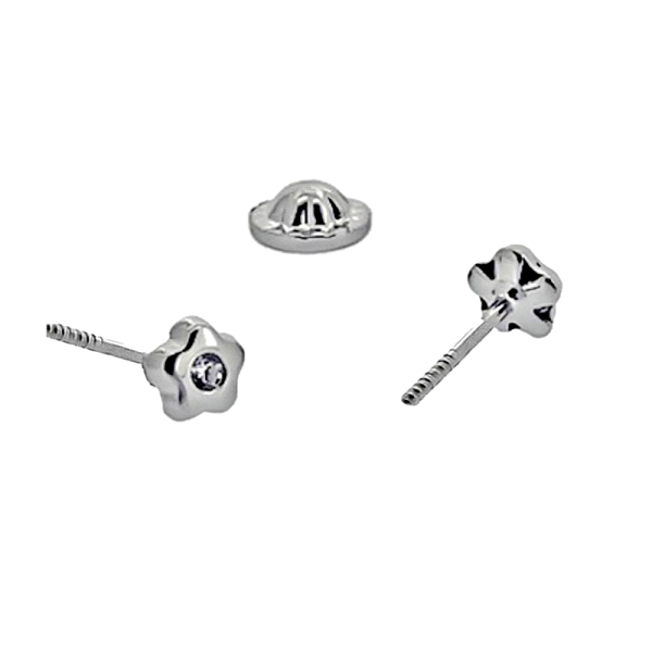PENDIENTE FLOR JUVENIL PLATA 1ª LEY 4 MM