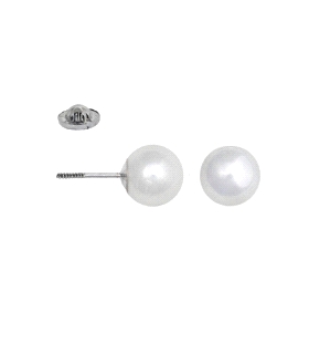 PENDIENTES PERLA SHELL PLATA 1ª LEY 6 MM