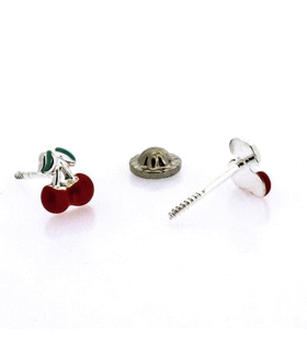 PENDIENTE CEREZAS ESMALTE PLATA 1ª LEY