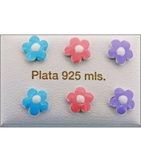 PENDIENTE FLOR ESMALTE PLATA 1ª LEY 8 MM
