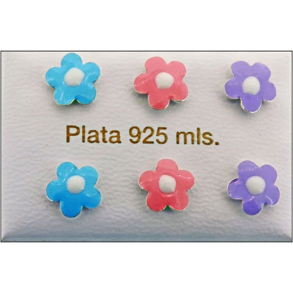 PENDIENTE FLOR ESMALTE PLATA 1ª LEY 8 MM