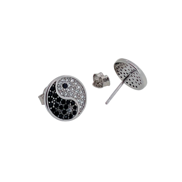 PENDIENTE YIN Y YANG PLATA 1ª LEY 10 MM