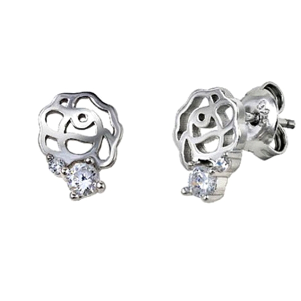 PENDIENTE FLOR ZIRCONITA PLATA 1ª LEY