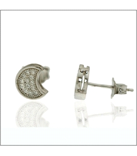 PENDIENTE MEDIA LUNA ZIRCO PLATA 925 MIL.