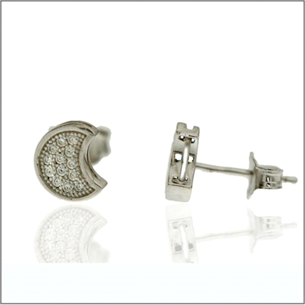 PENDIENTE MEDIA LUNA ZIRCO PLATA 925 MIL.