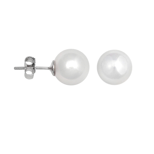 PENDIENTES PERLA SHELL PLATA 1ª LEY 9 MM