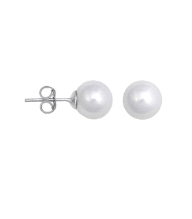 PENDIENTES PERLA SHELL PLATA 1ª LEY 8 MM