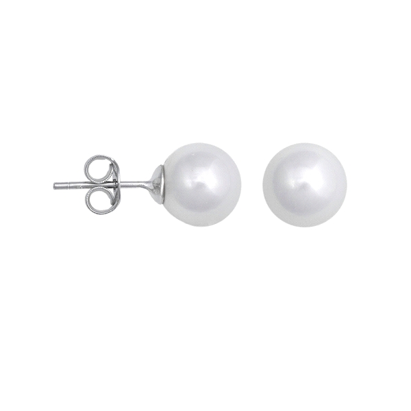 PENDIENTES PERLA SHELL PLATA 1ª LEY 8 MM