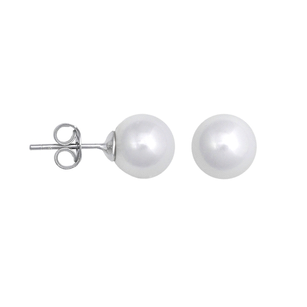 PENDIENTE PERLA SHELL PLATA 1ª LEY 8 MM