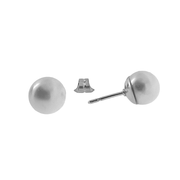 PENDIENTE PERLA SHELL PLATA 1ª LEY 9 MM.