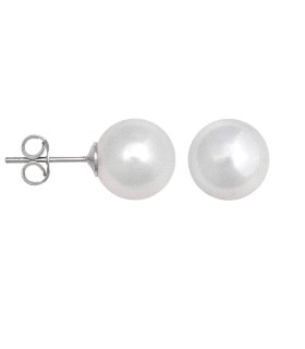 PENDIENTE PERLA SHELL PLATA 1ª LEY 10 MM