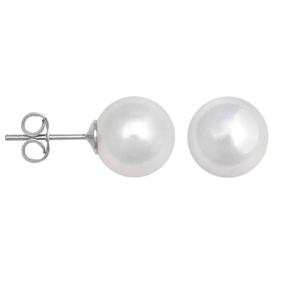 PENDIENTE PERLA SHELL PLATA 1ª LEY 10 MM