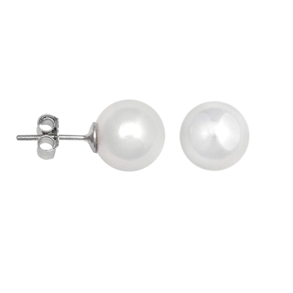 PENDIENTE PERLA SHELL PLATA 1ª LEY 9 MM