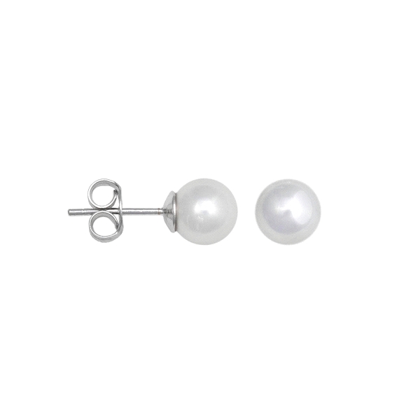 PENDIENTE PERLA SHELL PLATA 1ª LEY 6 MM