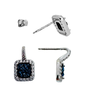 PENDIENTE PIEDRA DRUSA COLOR AZUL PLATA