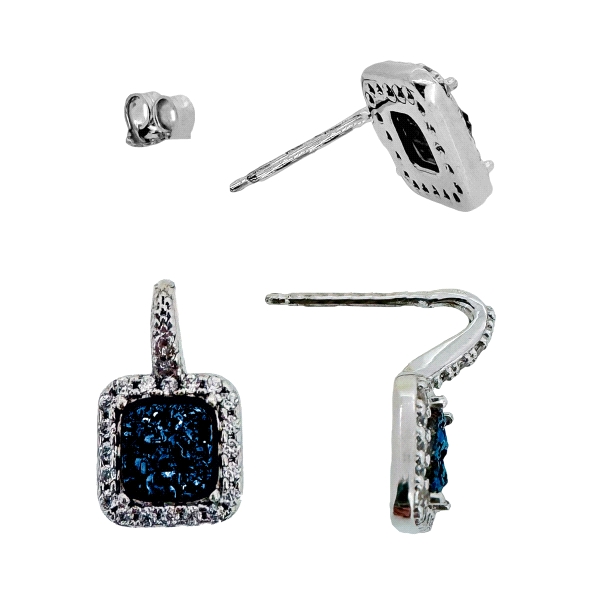 PENDIENTE PIEDRA DRUSA COLOR AZUL PLATA