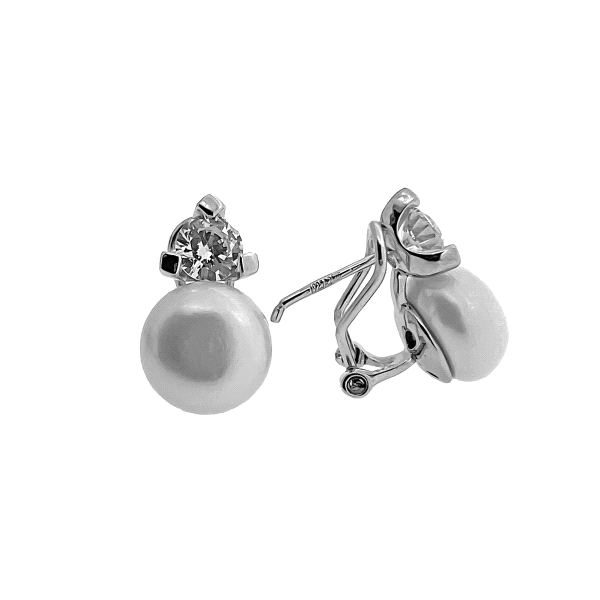 PENDIENTE OMEGA PERLA PLATA 925 MIL.