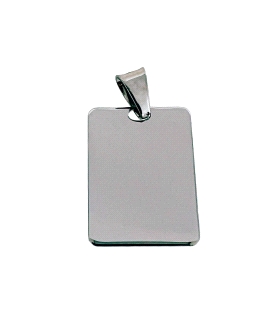 Colgante placa rectangular maciza brillo / Alto sin contar asa 24 mm / Ancho 17 mm / Greuso plancha 0.80 mm / Plata rodiada