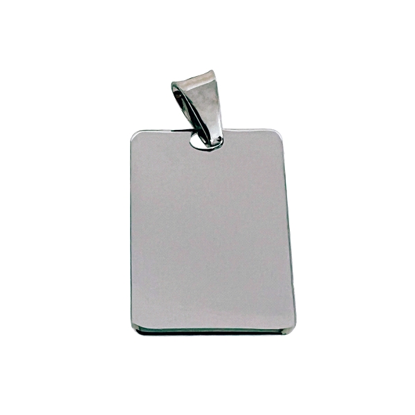 Colgante placa rectangular maciza brillo / Alto sin contar asa 24 mm / Ancho 17 mm / Greuso plancha 0.80 mm / Plata rodiada