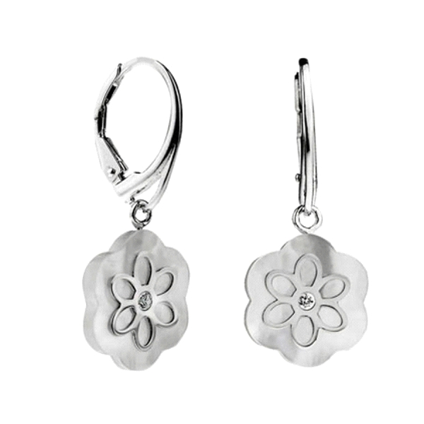 PENDIENTE FLOR NACAR ZIRCO PLATA 925 MIL.