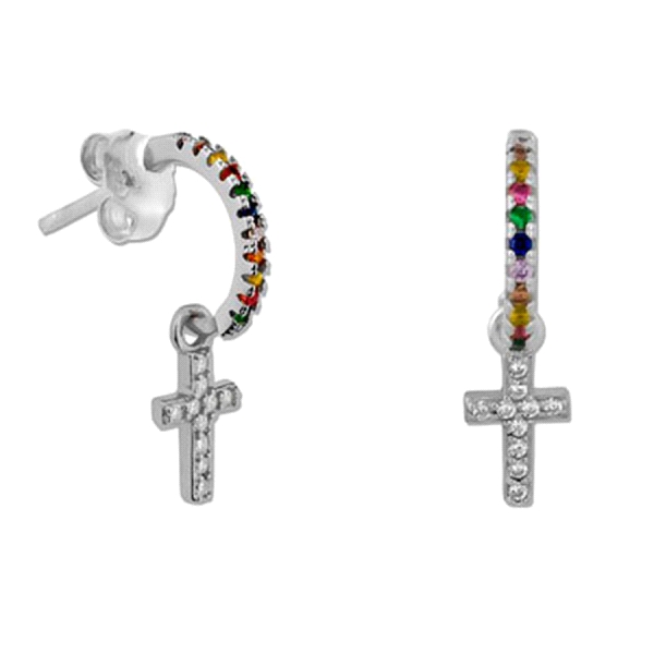 PENDIENTE MODA PLATA 1ª LEY 10MM CRUZ
