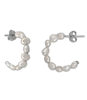 PENDIENTE AROS PERLA PLATA 1ªLEY PRESION