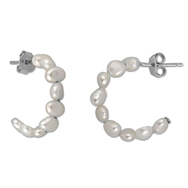PENDIENTE AROS PERLA PLATA 1ªLEY PRESION