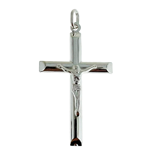 COLGANTE CRUZ CON CRISTO PLATA 1ª LEY 40 X 26 MM.
