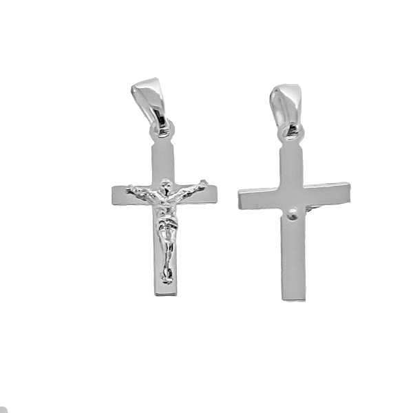 COLGANTE CRUZ  CON CRISTO PLATA 1ª LEY